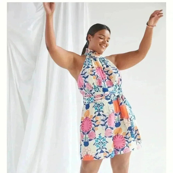 Anthropologie Plenty By Tracy Reese Ruffled Floral Romper Tie Waisted size M - Picture 3 of 7